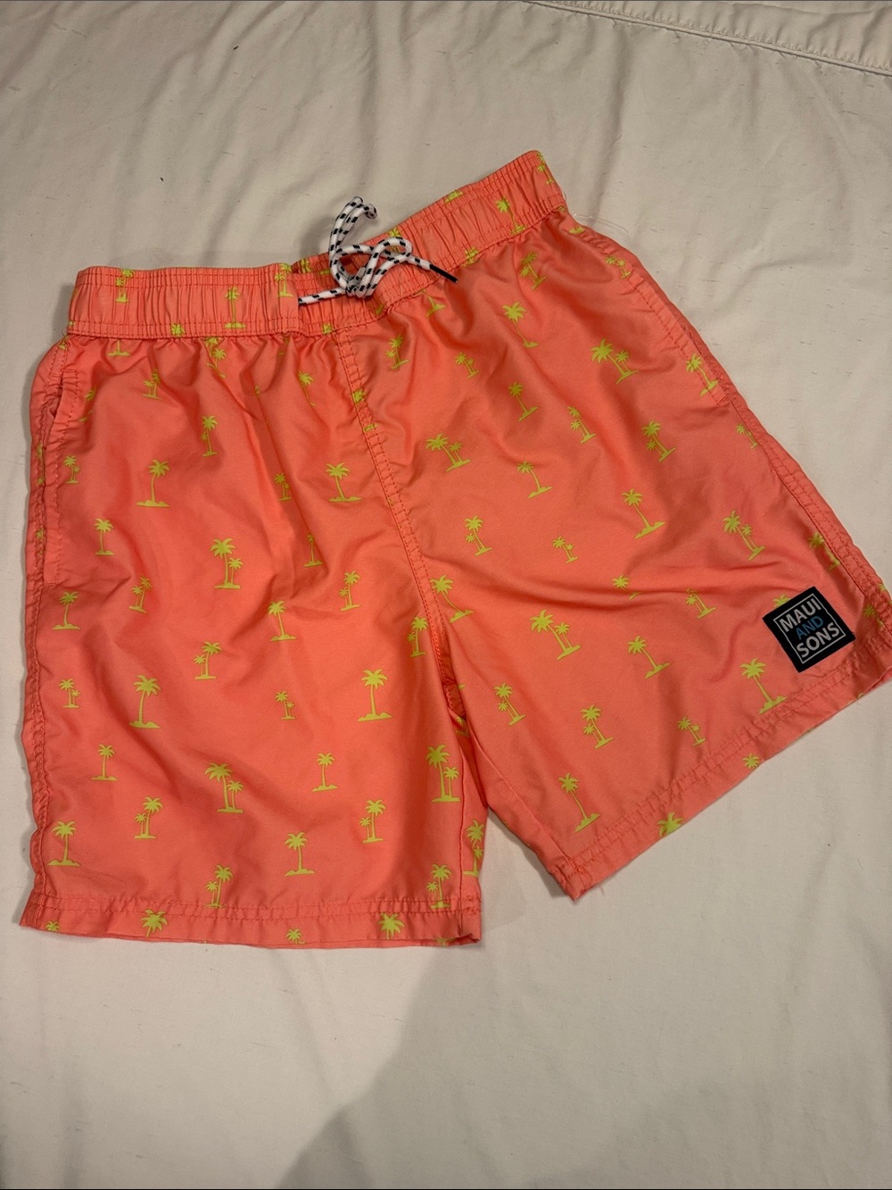 Maui and Sons Coral Swim Shorts with Neon Palm Print